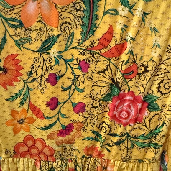 Farm Rio Yellow Floral Print Mini Dress, SZ L - Picture 5 of 7
